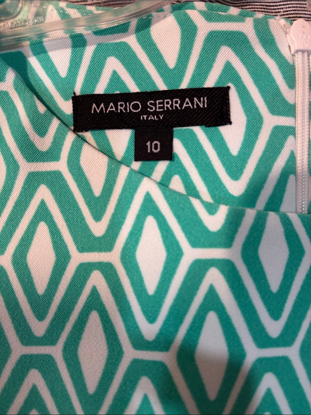 Mario Serrani Teal and White Geometric Shift Dress